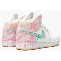 Кроссовки Nike Air Jordan 1 Mid Gs Paint Drip белые с розовым