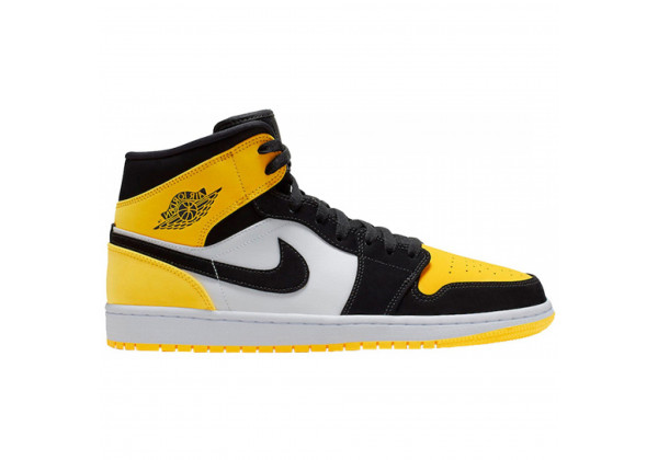 Кроссовки Nike Air Jordan 1 Mid Yellow Toe Footasylum черные с желтым